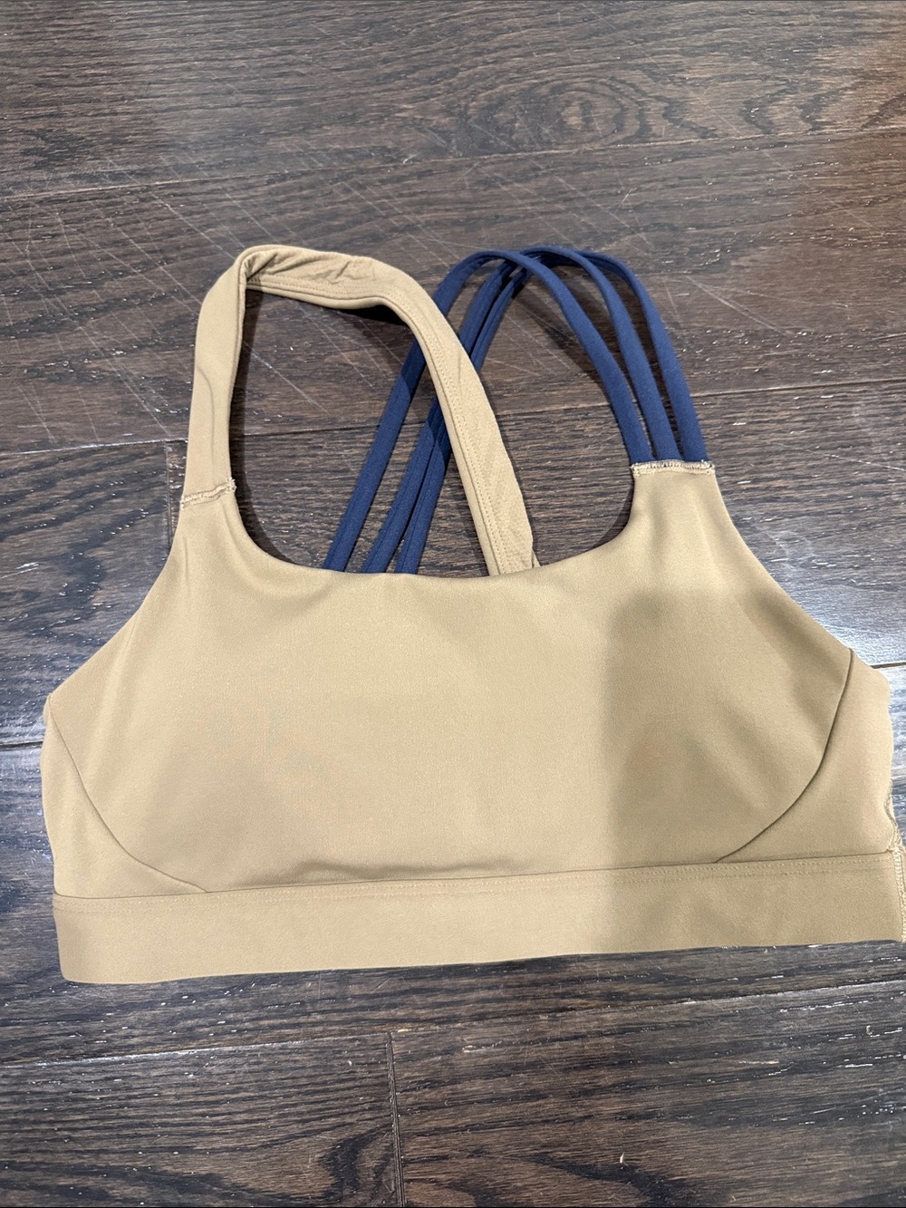 Athleta Beige Sports Bralette with Navy Strappy Back